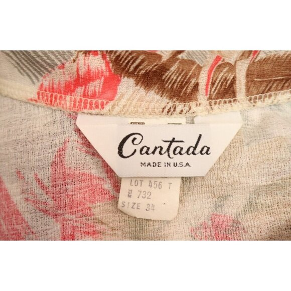 VINTAGE WOMEN S BEIGE BROWN PINK FLORAL PRINT TOP - CANTADA - SIZE 34 - Picture 9 of 9